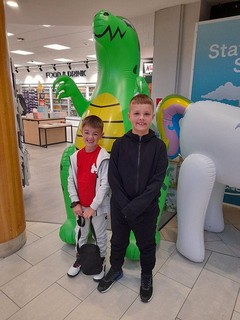 Norway cruise. Grandsons at Keele services M6. On our way to Southampton.