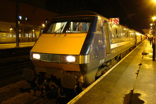 National Express 91105 is seen at Doncaster after failing on arrival with a London Kings Cross to Leeds service on 10 January 2008.