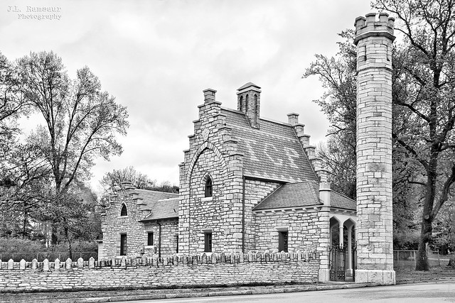 West Gate & Kingshighway Gatehouse - Tower Grove Park - St. Louis, Missouri in B&W