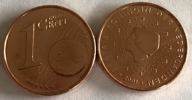 One euro cent coins