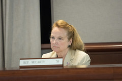 State Rep. Kathleen McCarty listens to testimony during a joint public hearing of the Appropriations, Energy and Technology and Human Services Committees regarding the LiHeap Allocation Plan funding.