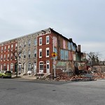 Rowhouse demolition, 2340 Barclay Street, Baltimore, MD 21218 Photograph by Eli Pousson, 2023 March 17.