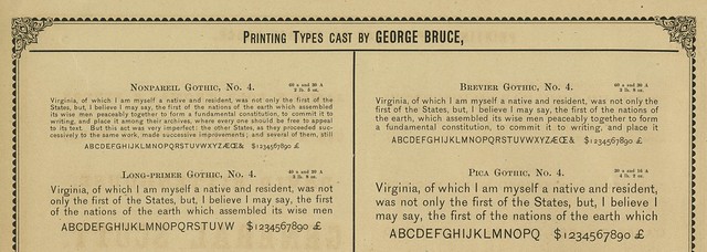 Bruce Type Foundry, Nov. 1865 abridged specimen, Gothics detail