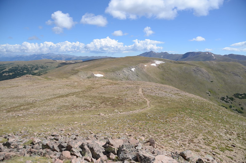 Northeast view toward James & Indian Peaks Wilderness mountains from Stanley Mountain summit