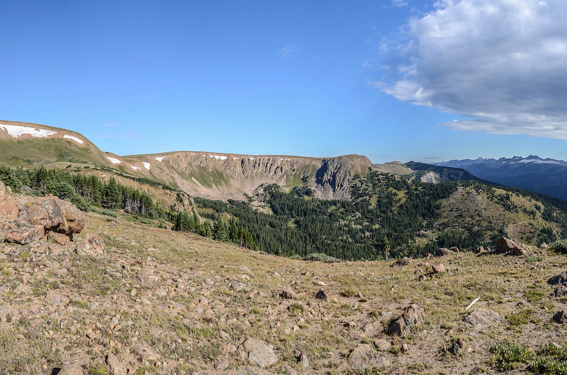 Northeast view over the Current Creek drainage on a level reprieve through treeline (3)