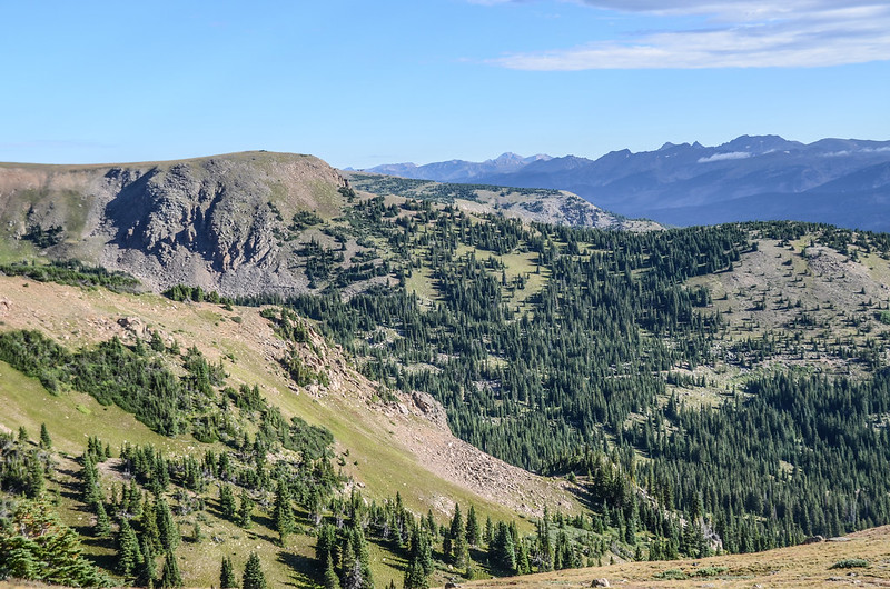 North view over the Current Creek drainage toward Rocky Mountainsl from Berthoud Pass West trail near 11,970'