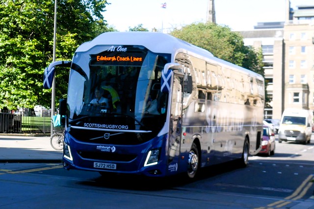 Edinburgh Coach Lines Volvo B11R Volvo 9700 SJ72HSD, new in December 2022, at St Andrew Square, Edinburgh, on 8 August 2023.