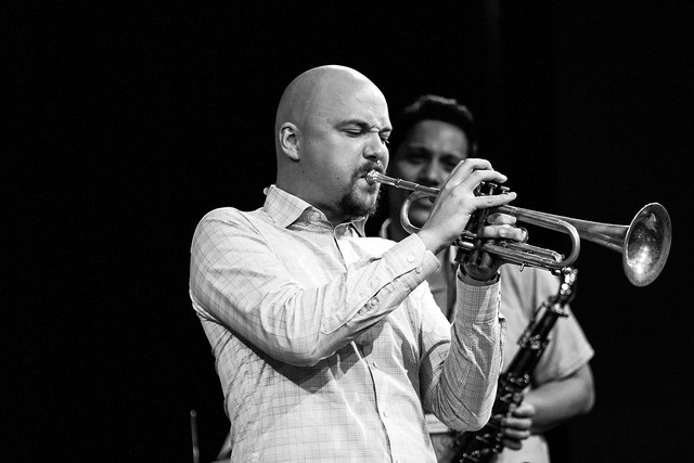 Yakima Tsvietinskyi - Trumpet, with saxophonist, Oscar Pangilinan looking on.