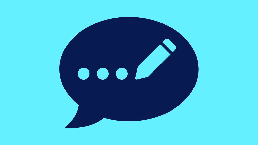 Icon of a speech bubble featuring three dots and a pencil 