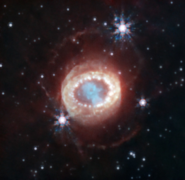 Webb Reveals New Structures Within Iconic Supernova Supernova 1987a (NIRCam Image)