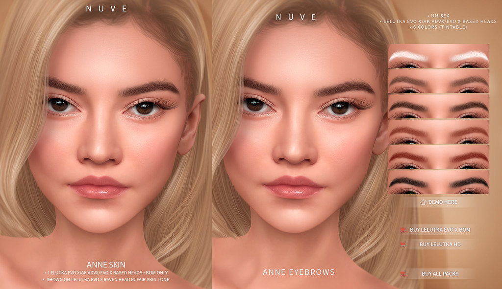 Anne Skin and Eyebrows – Lelutka Evo X/AK ADVX/Evo X based heads