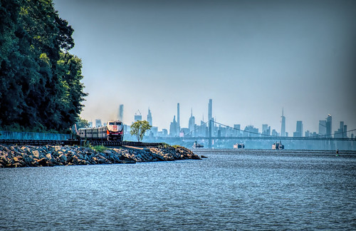 trains commute tracks skyline hudsonriver outdoor travel cityscape nyc dobbsferry outside scenic river seascape view