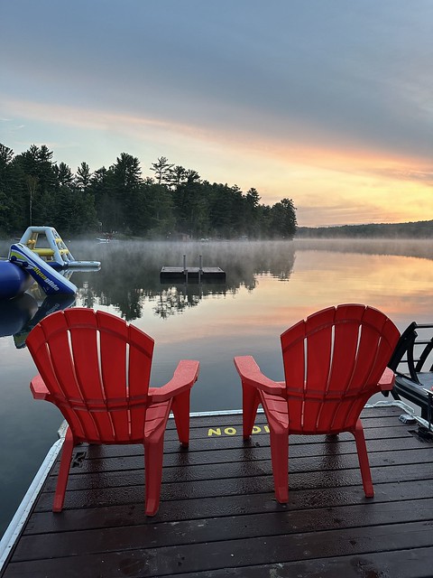 morning mist on lake @ Cutters Cove (chairs)