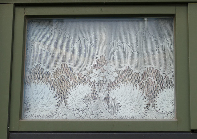 Mainz, Rochusstraße, Vorhang mit Igel-Muster - courtain with a hedgehock design