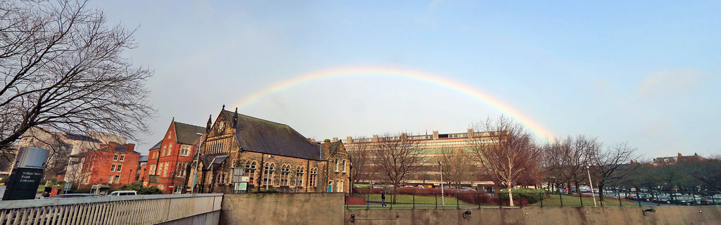 20230908_F0001: Low double rainbow across university campus