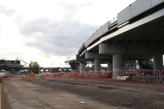 Elevated at-grade intersection of Wurundjeri Way, Dynon Road and the West Gate Tunnel,  above the railway lines at North Melbourne
