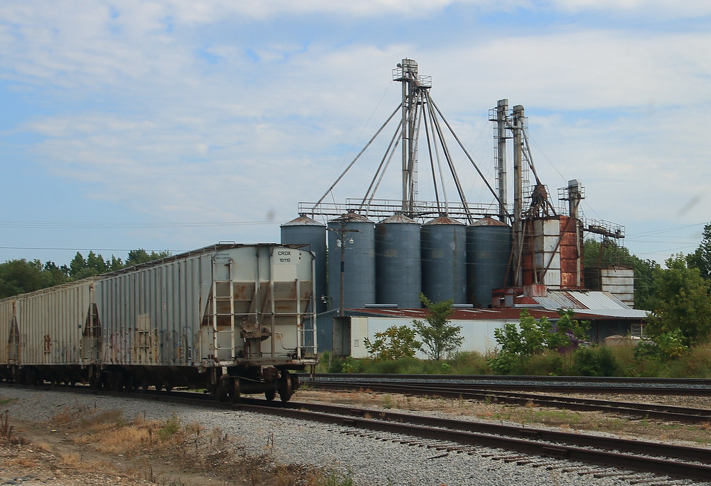 Grain Elevator and Railroad Hopper Cars - Westville, Oklahoma (Adair County)