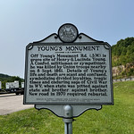 Young's Monument Off Young&#039;s Monument Rd. (3 M) is grave site of Henry &amp;amp; Lucinda Young.
A Confed. militiaman or sympathizer, he was killed by Union troops nearby on 8 Sept. 1861. Details of Young&#039;s life and death are scant and confused, mes and enduring saga or civil War in WV, when state was pitted against state and brother against brother.  New road in 1970 required reburial.

US 19 North @ Birch River, West Virginia