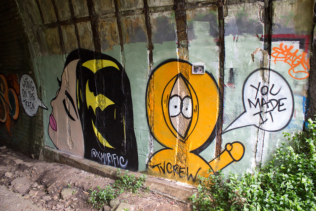 Graffiti greeting people who walked through abandoned railway tunnel from south to north at Otford end