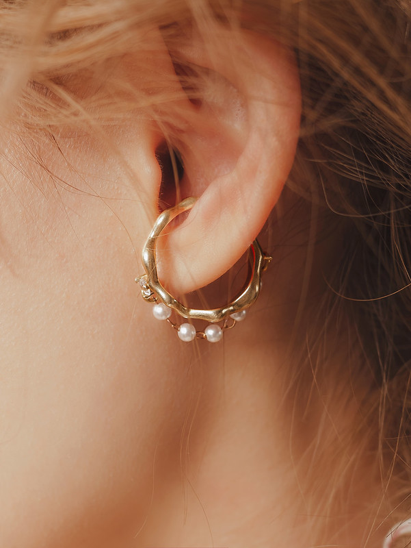銅/黃銅 耳環/耳夾 金色 - 暮光系 - GYPSIES 珍珠 流蘇 * 黃銅耳骨夾 耳夾