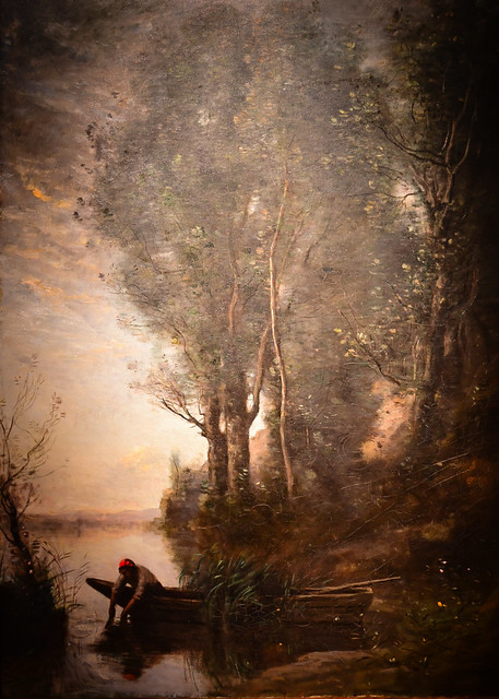 Jean-Baptiste-Camille Corot - Fisherman Hauling in the Net at Twilight 1870 at The Huntington Library and Art Museum - San Marino CA