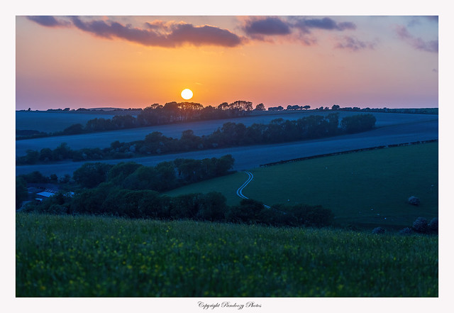 Sunset over the South Downs National Park, Brighton, East Sussex, England, Uk
