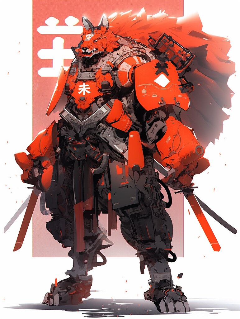 centred character samurai robot komainu