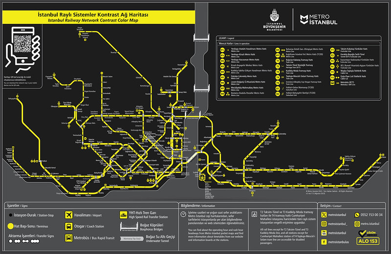 Контрастная карта рельсового транспорта Стамбула