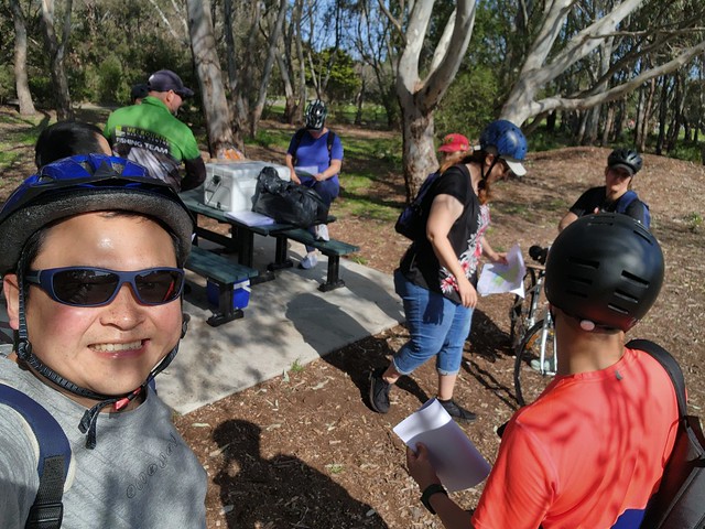 Alpha and parent helpers before the bike ride at Braeside Park