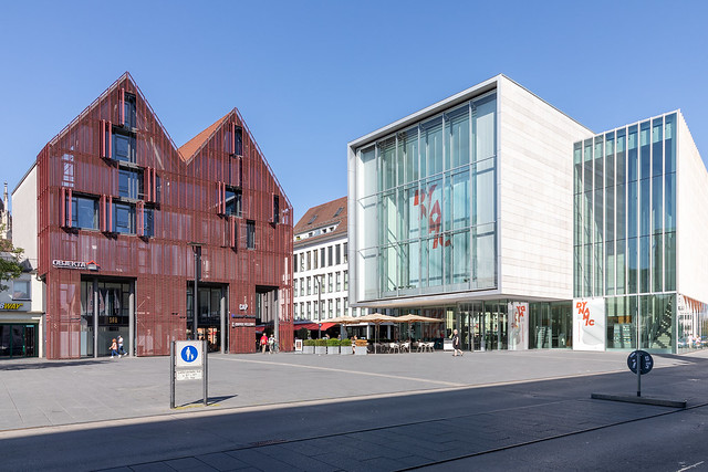 Hans und Sophie Scholl Platz with Kunsthalle Weishaupt and Haus der Museumsgesellschaft, Germany