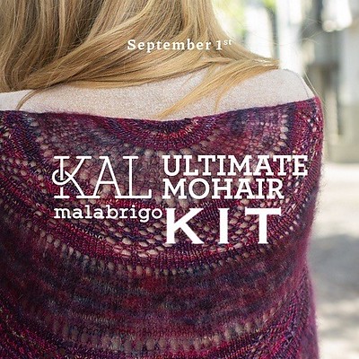 Malabrigo KAL 2023 - Ultimate Mohair Kit is available. YARN (included in Kit) 600 yards (2 skeins) of Malabrigo Ultimate Sock  600 yards (3 skeins) of Malabrigo Mohair