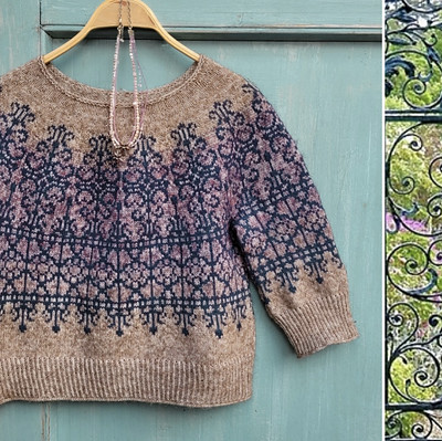 Secret Garden Sweater by Elenor Mortensen Kit is now available. Kit includes: MC - 2 skeins, CC1 - 1 skein, CC2 - 2 skeins, all in a vinyl bag.
