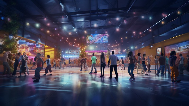 roller skating rink party, happy people everywhere