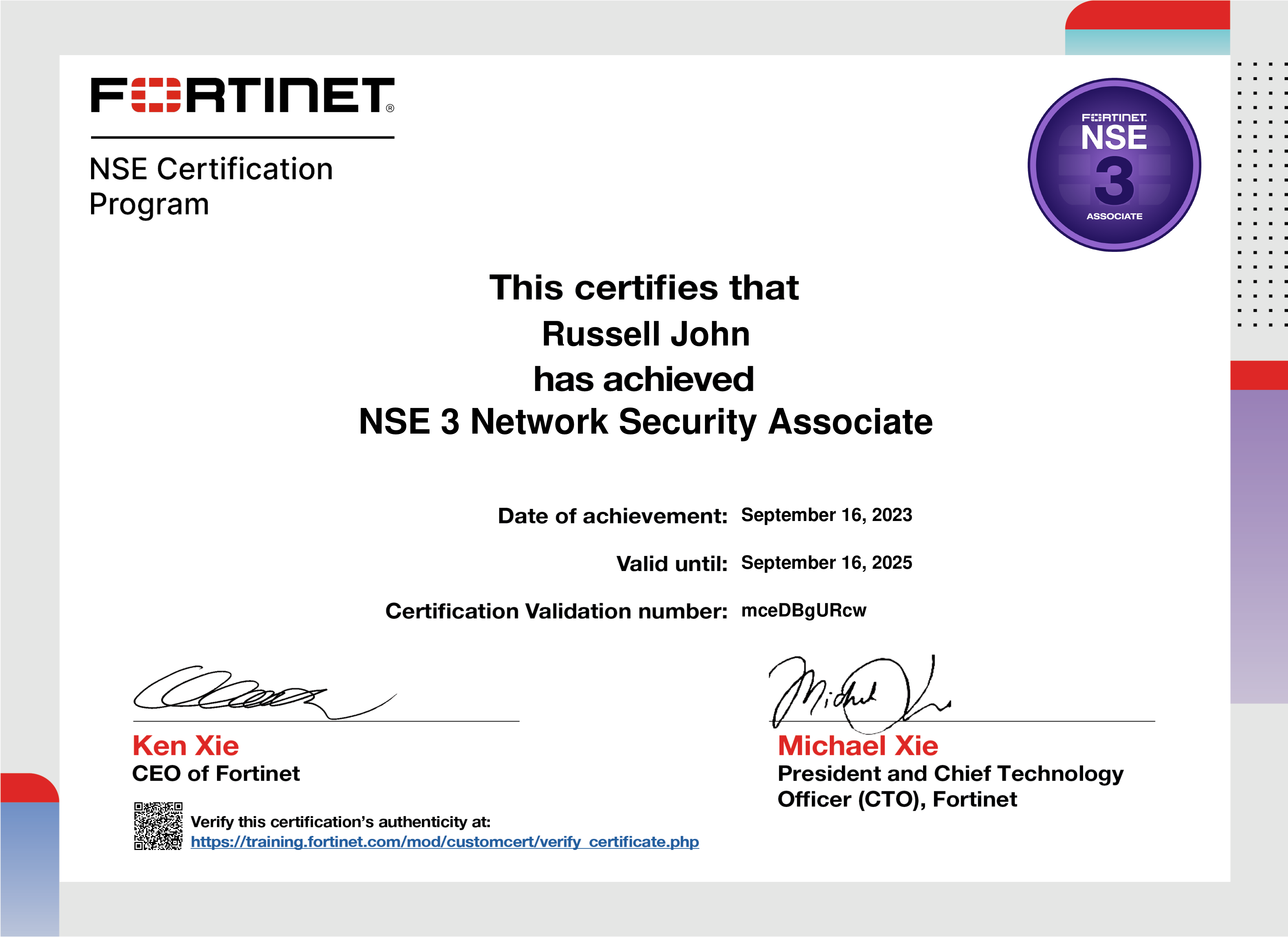 Fortinet NSE 1 - Russell John - 2023