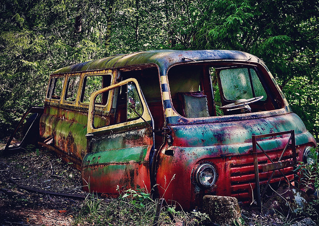 Colorful abandoned van
