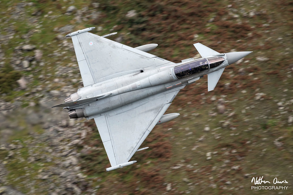 RAF Typhoon T.3 ZK379 low level in Northern England