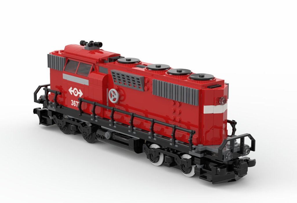 Red heavy cargo train locomotive