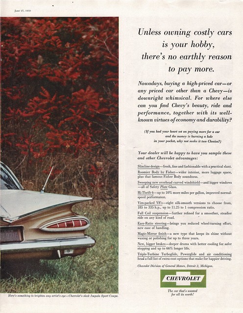 1959 Chevrolet Impala Sport Coupe Page 2 USA Original Magazine Advertisement