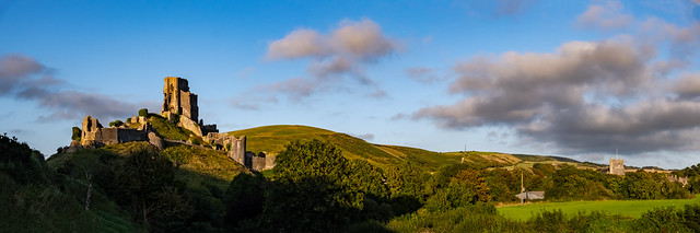 Corfe Castle in the late afternoon sun
