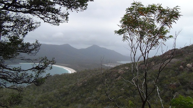 The view to the SW past Wineglass Bay to the Hazards.
