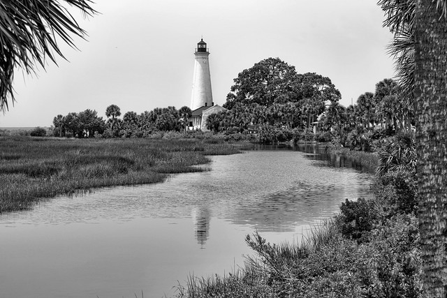 St. Marks Light, 1255 Lighthouse Road, Saint Marks, Florida, USA / Built: 1831 / Construction Material: Brick / Constructed by: Calvin Knowlton / Height: 73 feet / Lens: 9.8-inch lens / Range: 8 nmi / Characteristic: White light occulting every 4 s.