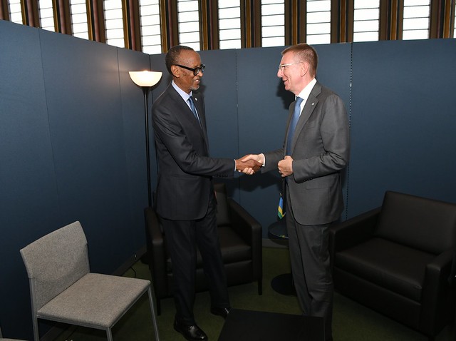 19.09.2023. Valsts prezidents Edgars Rinkēvičs ANO Ģenerālās asamblejas 78. sesijas laikā Ņujorkā tiekas ar Ruandas prezidentu Polu Kagami (Paul Kagame)
