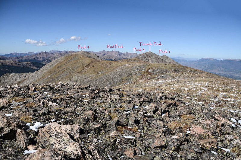 Looking North at mountains from Peak 5's summit