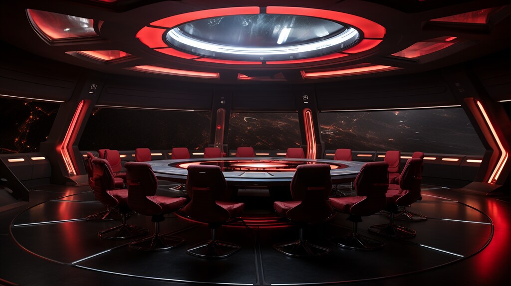 Modern sci-fi conference room of secret inteligence