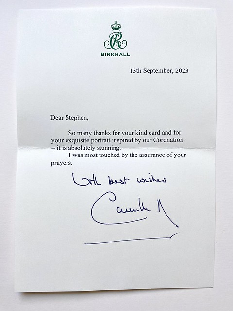 Letter from HM The Queen to Artist Stephen B Whatley - September 2023