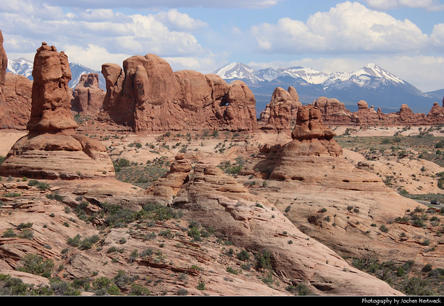 La Sal Mountains seen from Arches NP, Arches NP, UT, USA