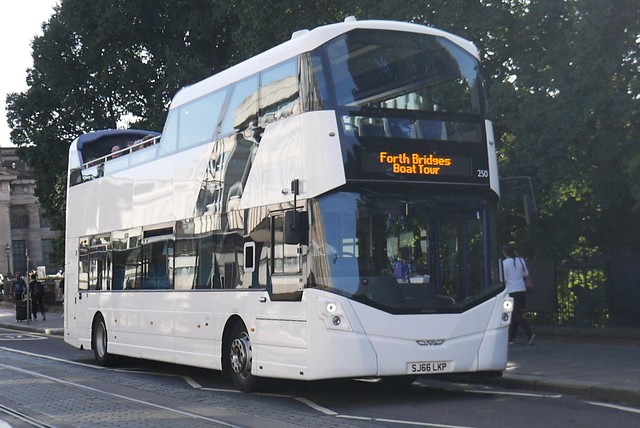 Lothian, Edinburgh Bus Tours, Volvo B5TL Wright Eclipse Gemini 3 SJ66LKP 250 operating the Forth Bridges & Boat Tour at Princes Street on 4 September 2023.