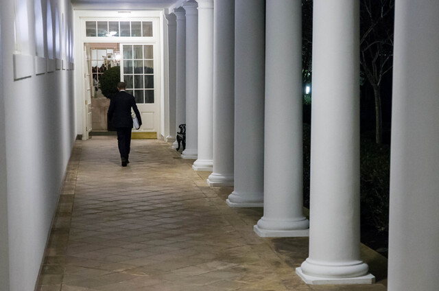 Obama Walks Under the South Portico