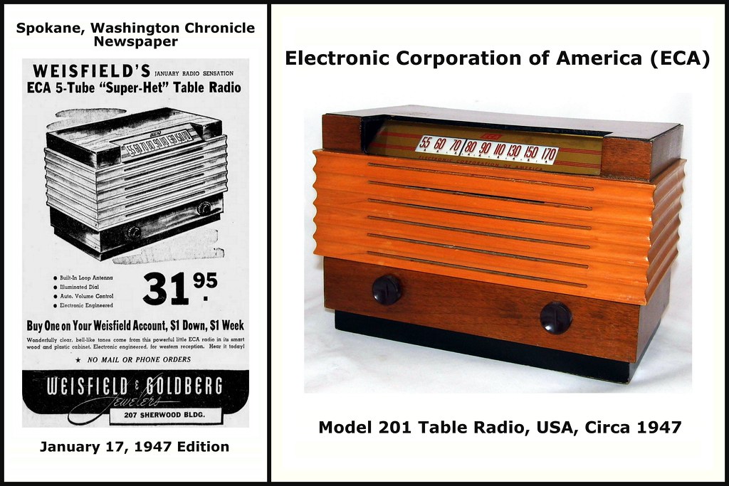 Vintage ECA (Electronic Corporation Of America) Wood Table Radio, Model ECA 201, AM Band Only, Made In USA, Circa 1947