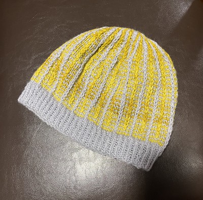 Sandi knit this soft and cozy Navigation Beanie by Nici Griffin using her drop spindle hand spun.